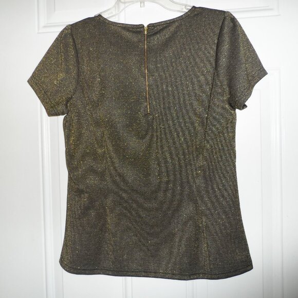Gold Shiny Sparkly top short sleeves sz., L/ M - Picture 2 of 8